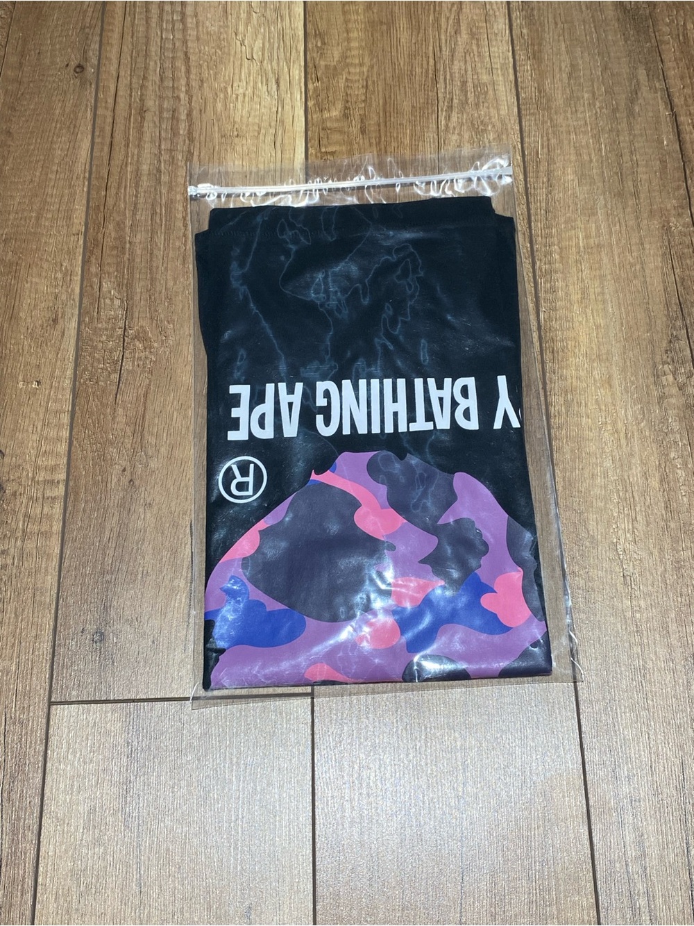 A Bathing Ape BAPE Black Tee Shirt Purple Camo Ape Logo Mens Size S - Picture 9 of 9